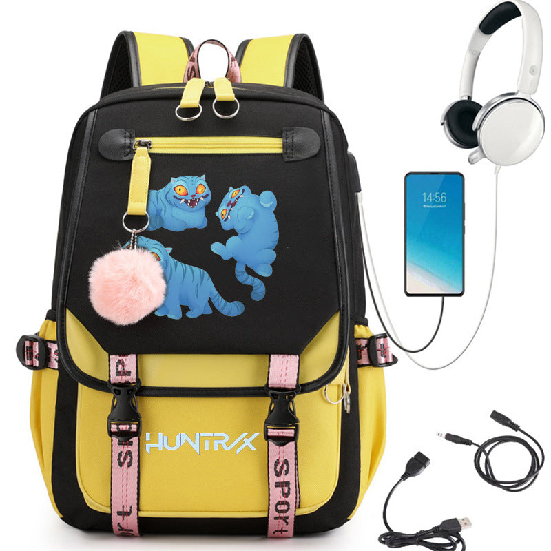 Cartoon Print School Backpack with Large Capacity
