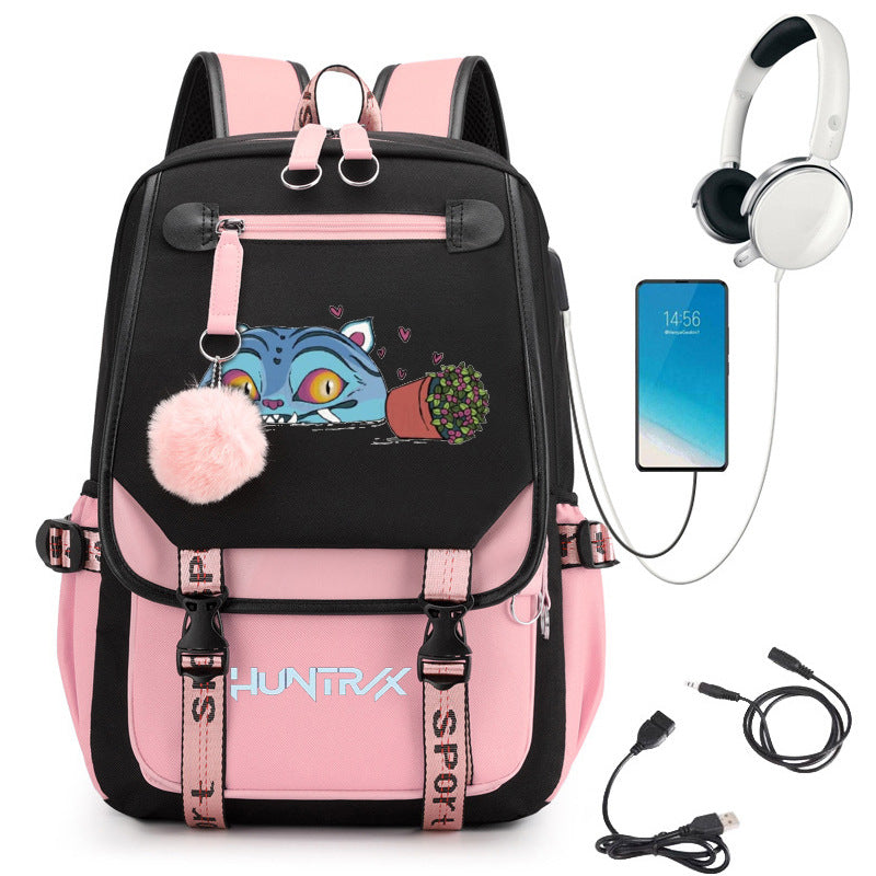 Cartoon Print School Backpack with Large Capacity