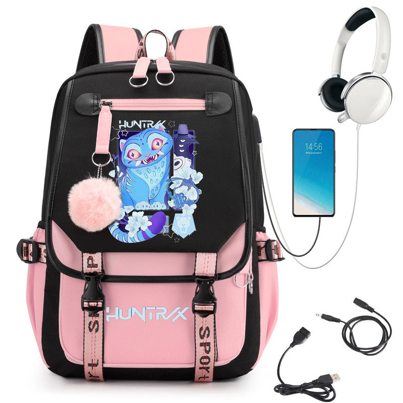 Cartoon Print School Backpack with Large Capacity