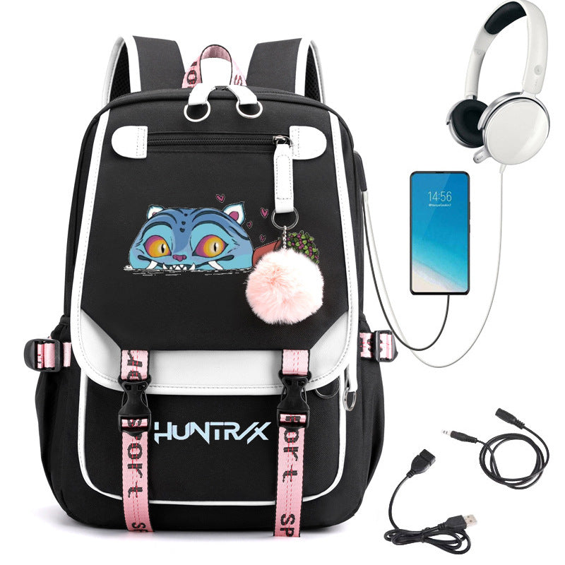 Cartoon Print School Backpack with Large Capacity