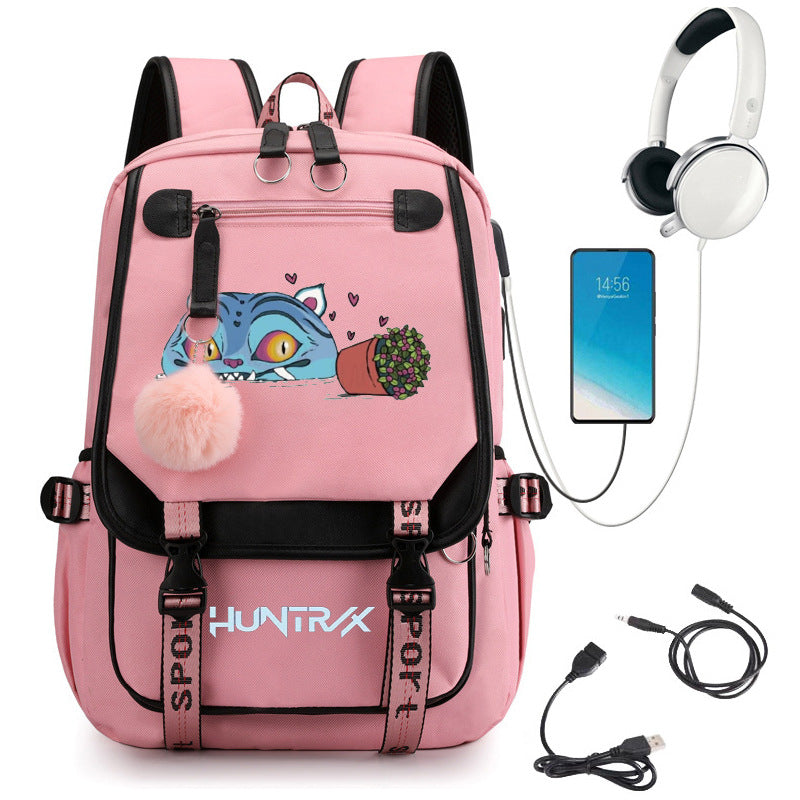 Cartoon Print School Backpack with Large Capacity
