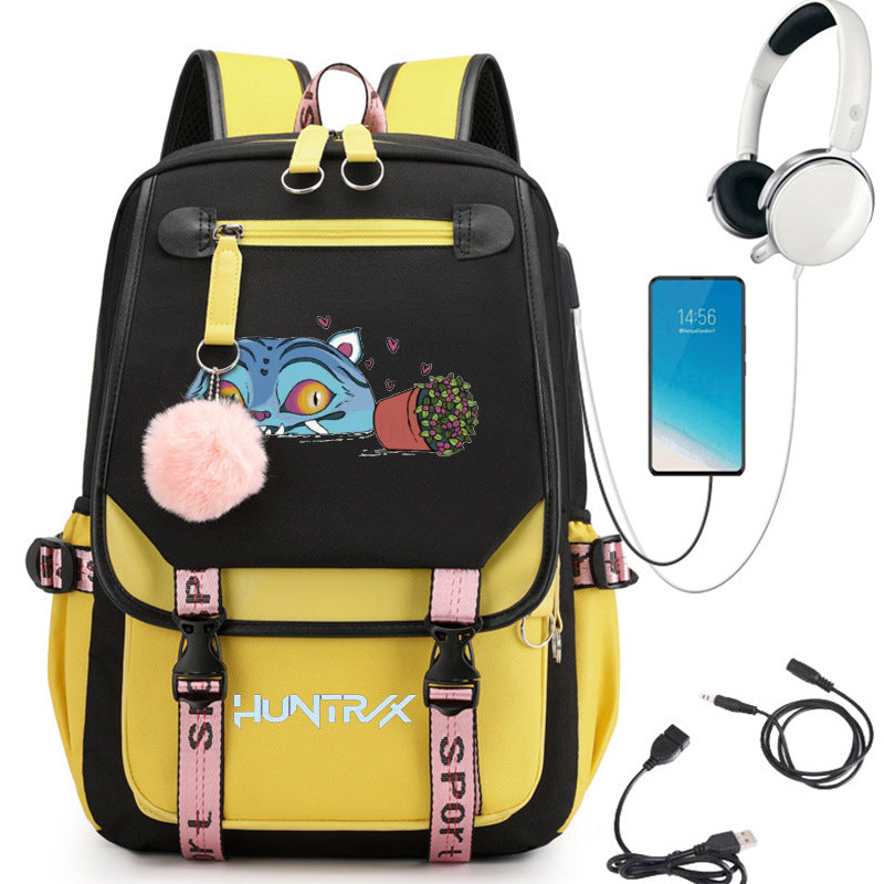 Cartoon Print School Backpack with Large Capacity