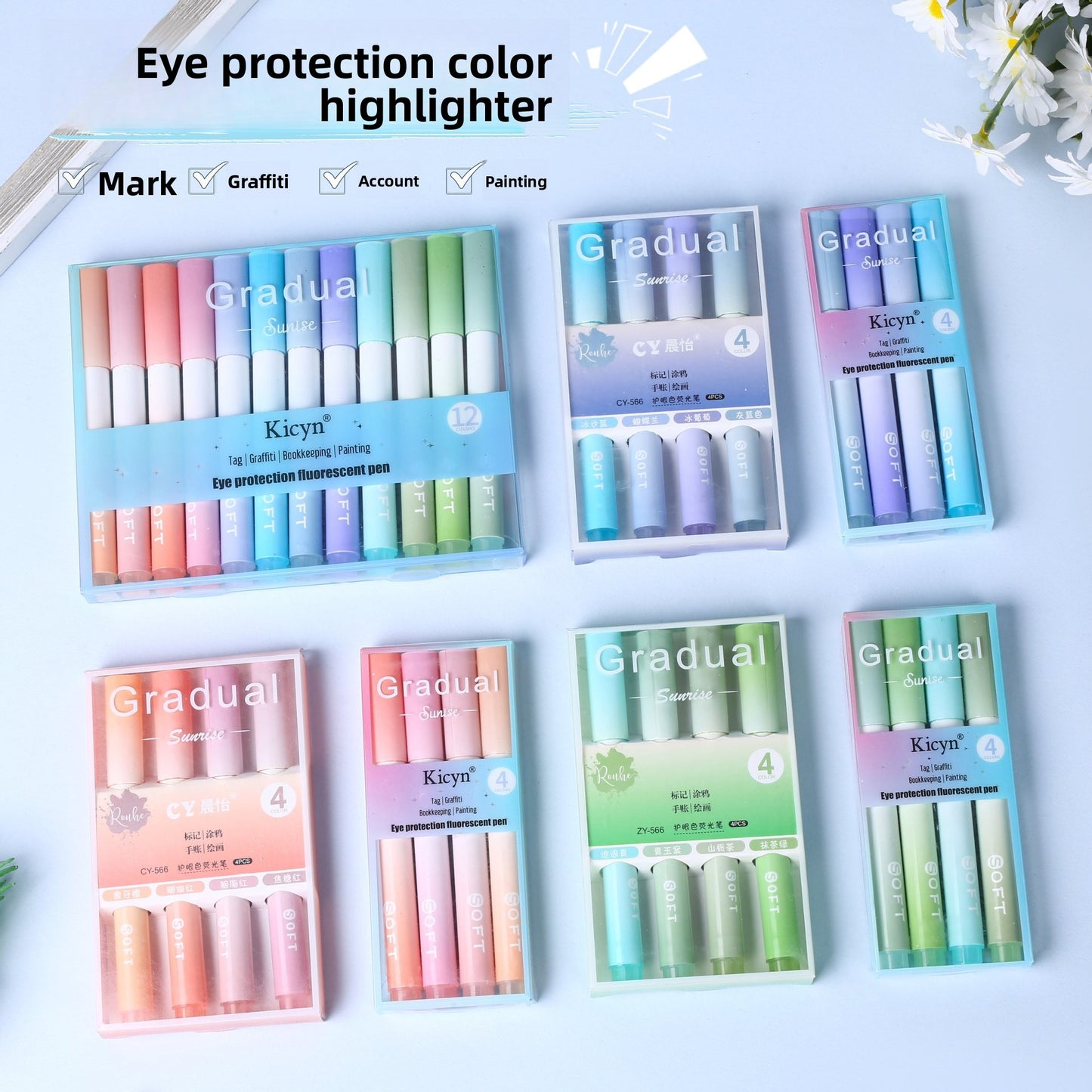 Gradient Color Highlighter Pen for Students and Office Use