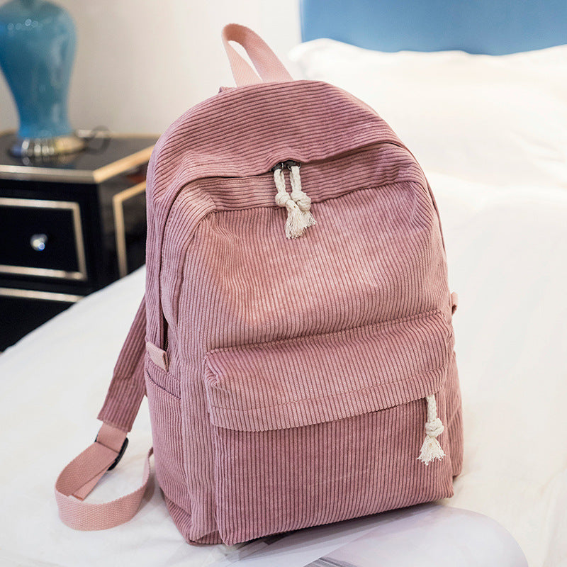 Korean Style Corduroy School Backpack